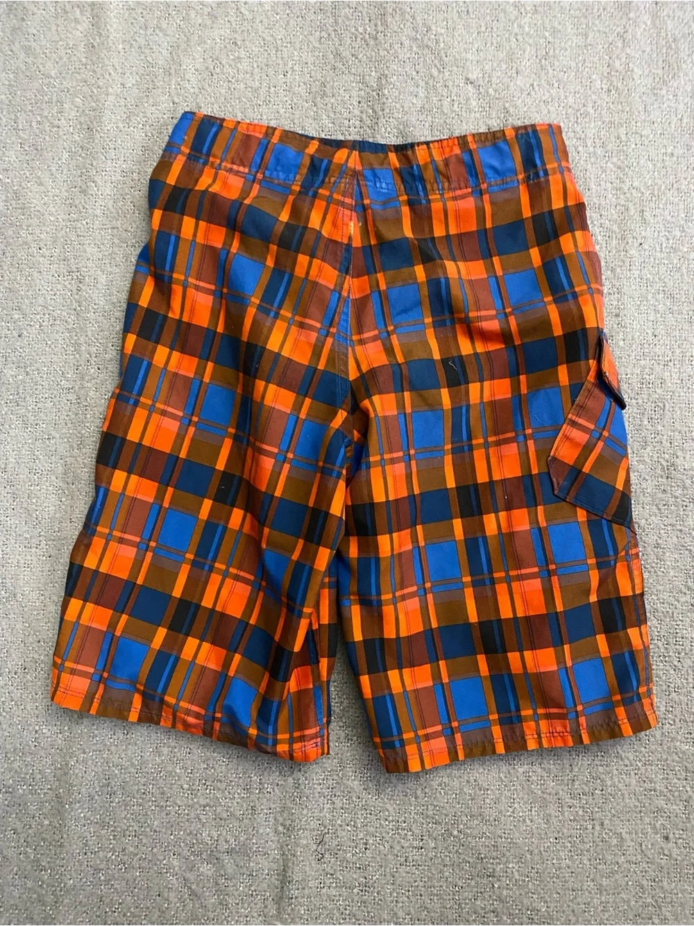 The North Face Orange & Blue Plaid Boys Swim Shorts